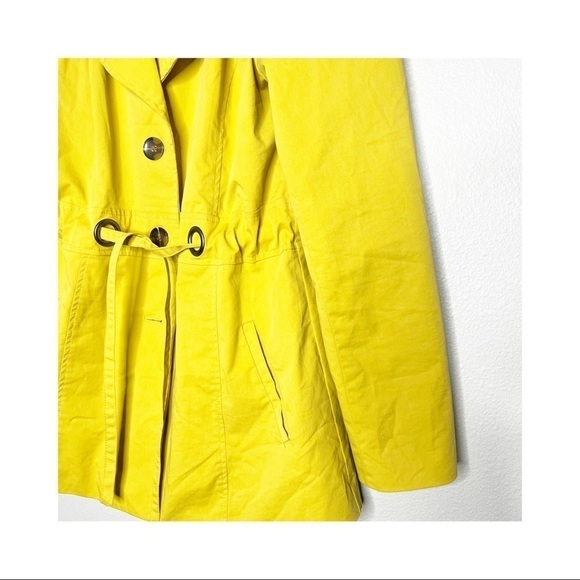 Sandro Studio Mustard Yellow Collared Rain Jacket tie waist Size medium - Picture 3 of 9